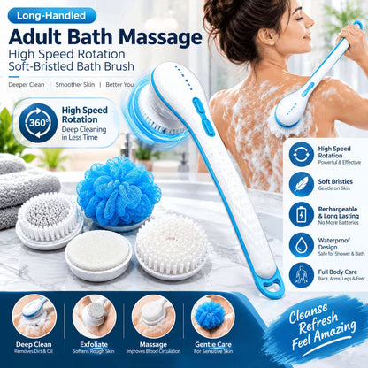Electric Long-Handle Bath Massage Brush  Water-Resistant Design – Safe to Use in the Shower & Bath