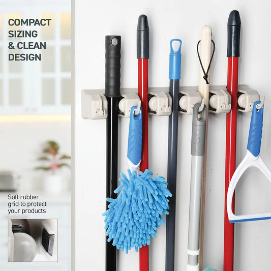 5 Slots & 6 Hooks Wall Mounted Broom Holder