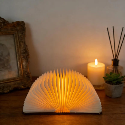 Wooden LED Book Lamp – Foldable Book Light for Cozy Reading Spaces