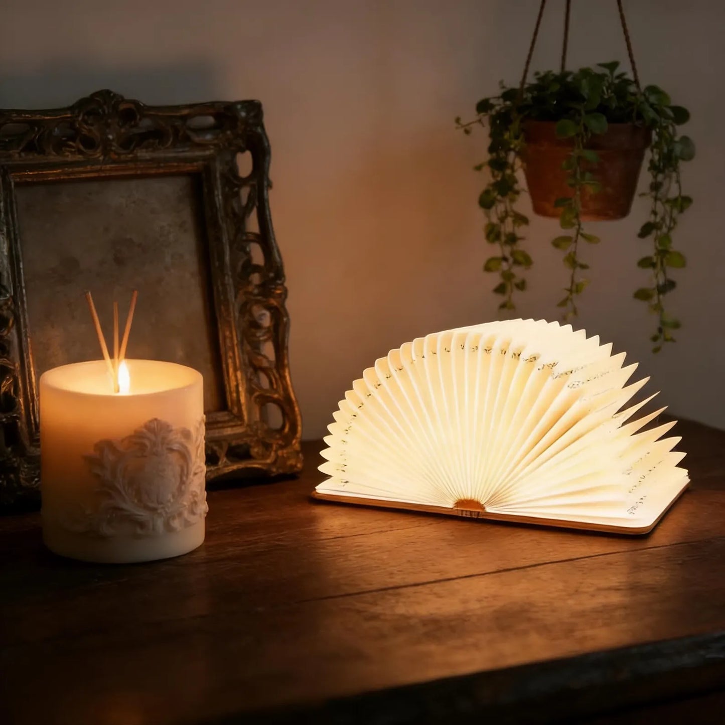 Wooden LED Book Lamp – Foldable Book Light for Cozy Reading Spaces
