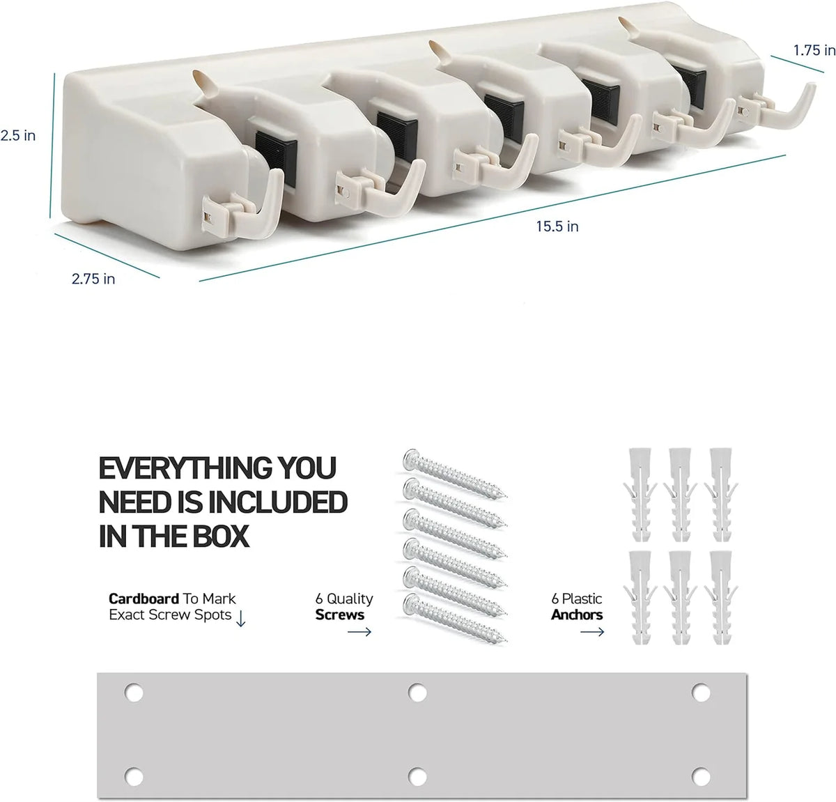 5 Slots & 6 Hooks Wall Mounted Broom Holder