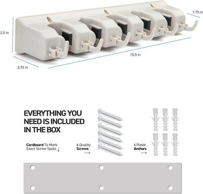 5 Slots & 6 Hooks Wall Mounted Broom Holder