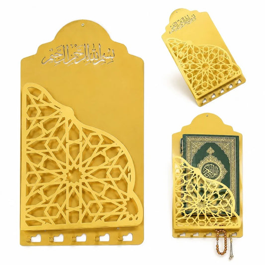 Islamic Quran Stand with Key & Tasbeeh Hooks