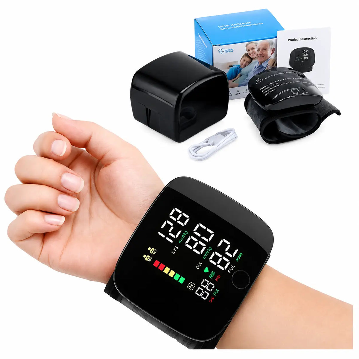 Rechargeable Wrist BP Monitor – Digital LED 1 Year Warranty