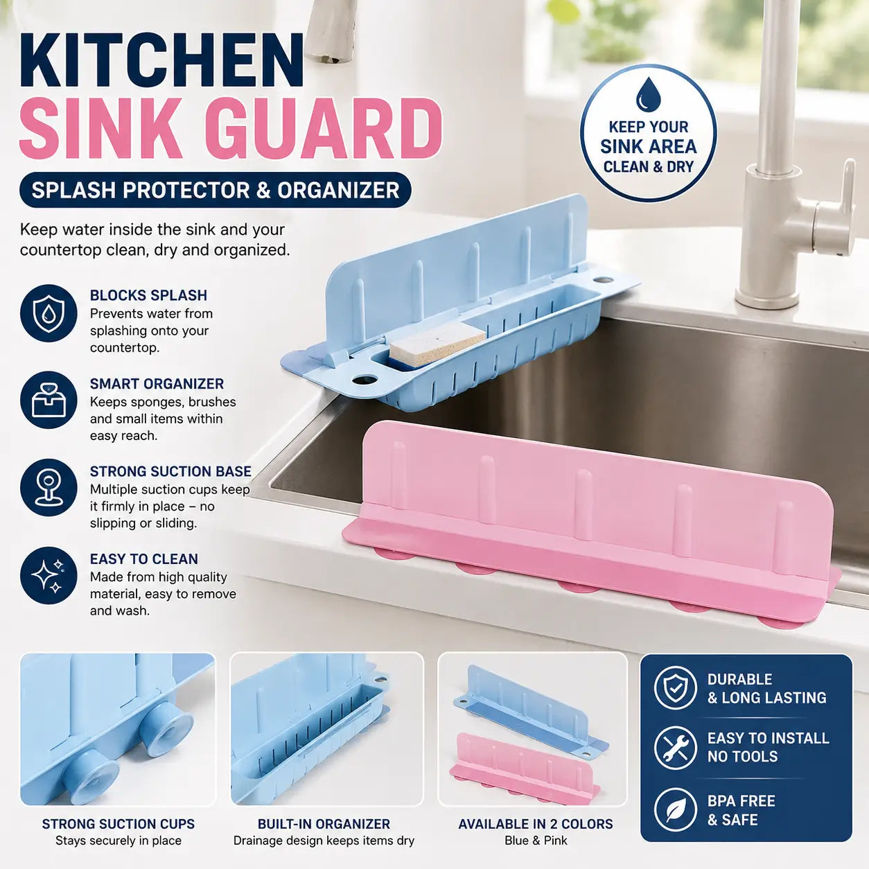 Kitchen Sink Guard – Splash Protector and Organizer