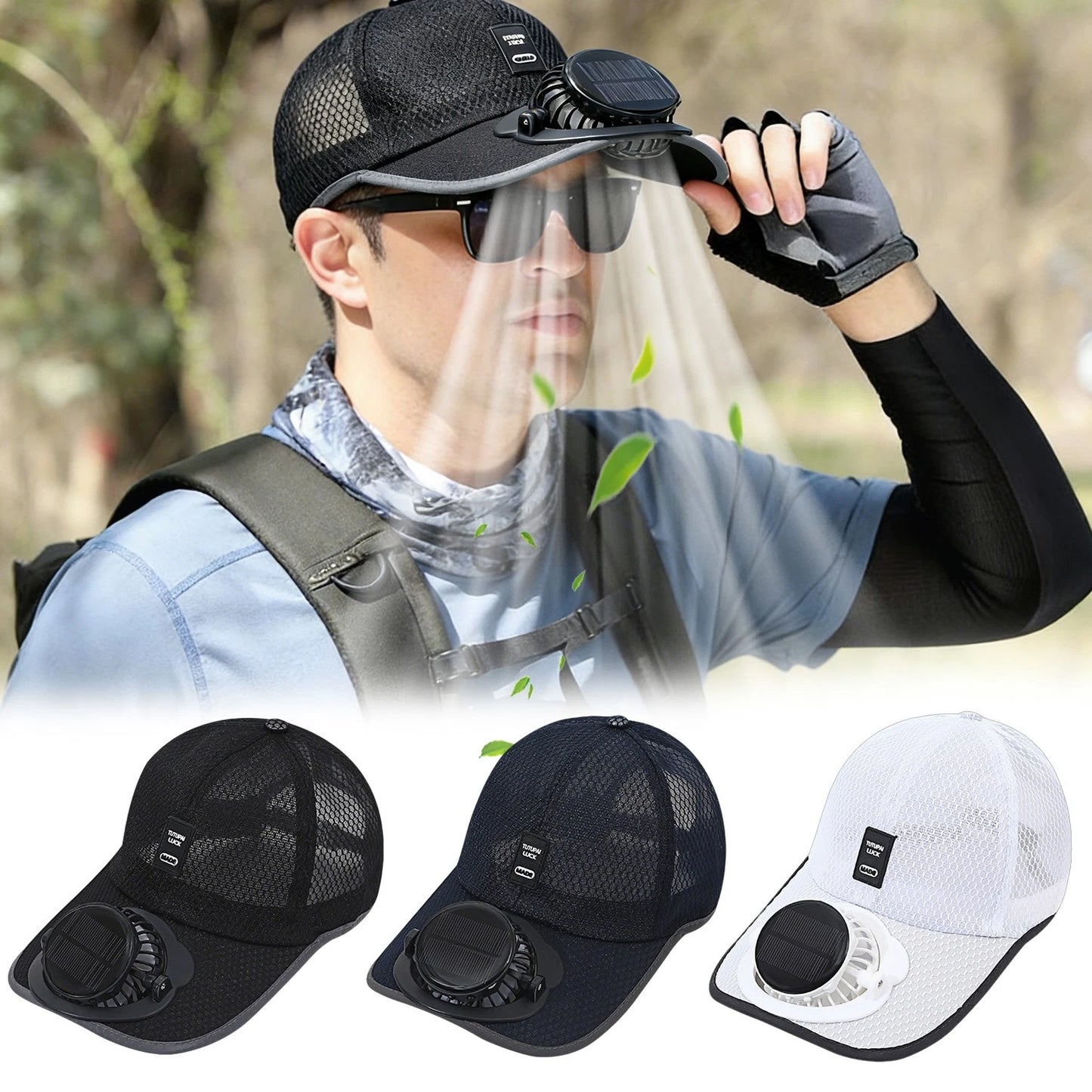 Solar Fan Hat Sun Visors Hat Summer Breathable Mesh Cap Solar USB Charging
