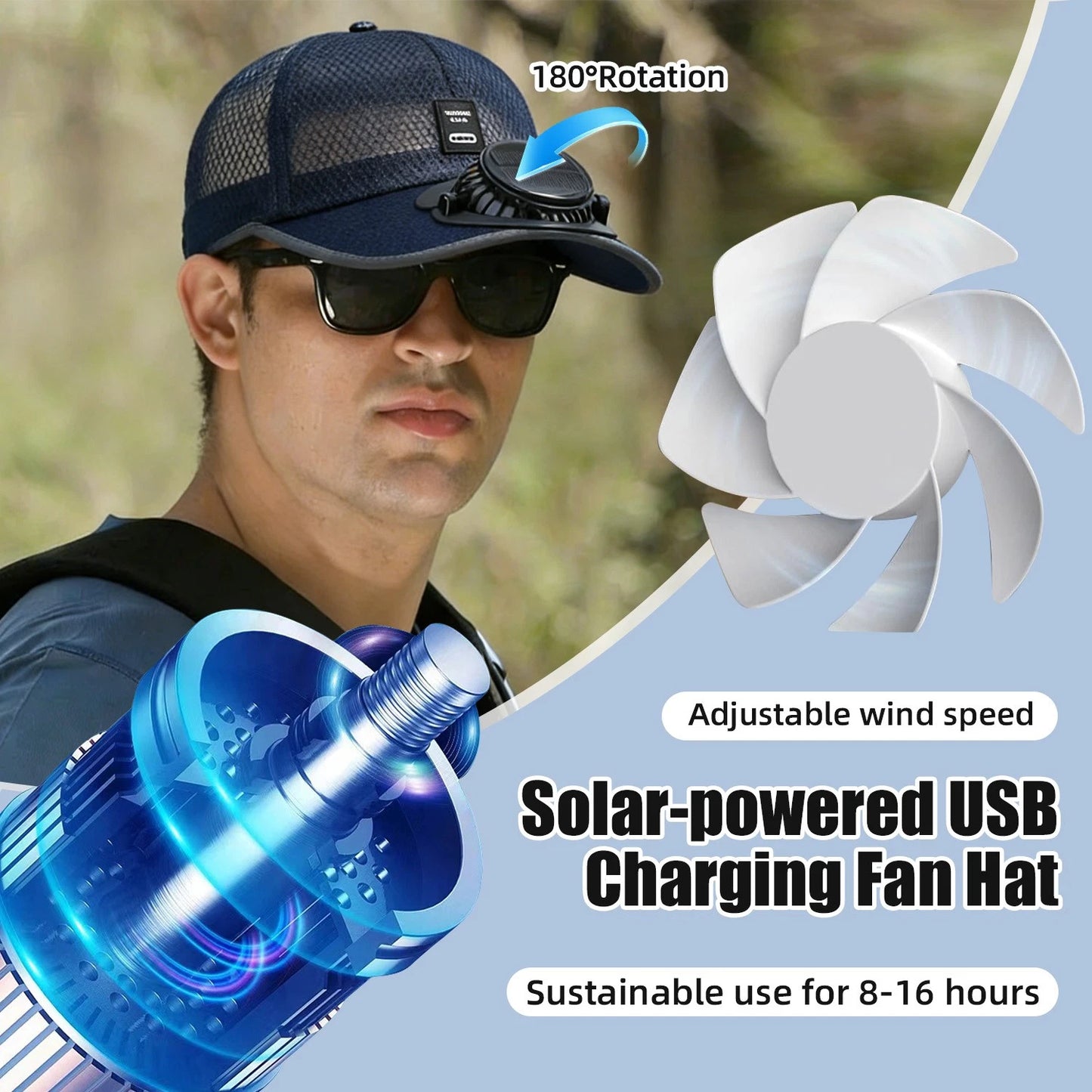 Solar Fan Hat Sun Visors Hat Summer Breathable Mesh Cap Solar USB Charging