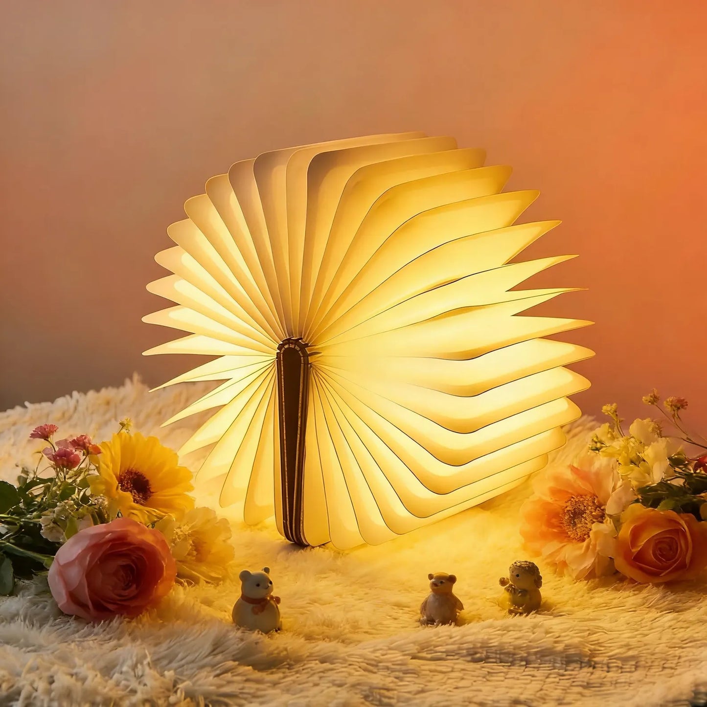 Wooden LED Book Lamp – Foldable Book Light for Cozy Reading Spaces